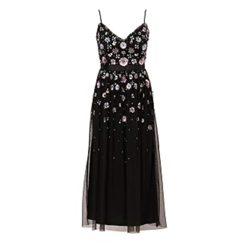 Adrianna Papell Floral Beaded Formal Cocktail Party Prom Dress Fairy Whimsigoth